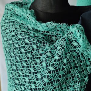 Tkanina gipiura koronka akwamaryna cena za 05,mb (KO8)