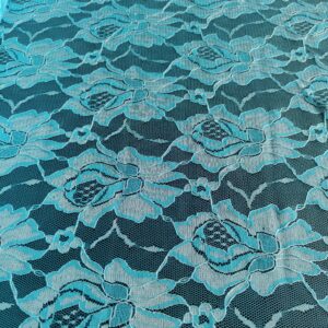 Tkanina koronka wzór kwiaty turkus cyjan(KO5)