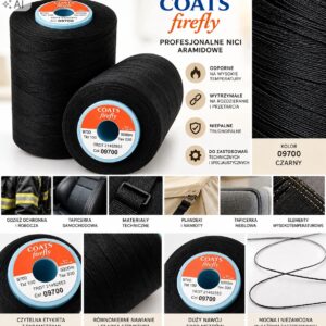 Nici aramidowe COATS Firefly 5000m Tkt 100 czarne trudnopalne odzież BHP