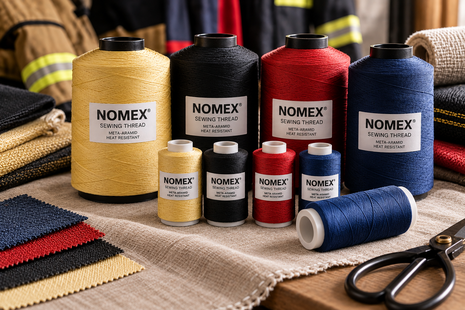 Szpule nici NOMEX w warsztacie tekstylnym